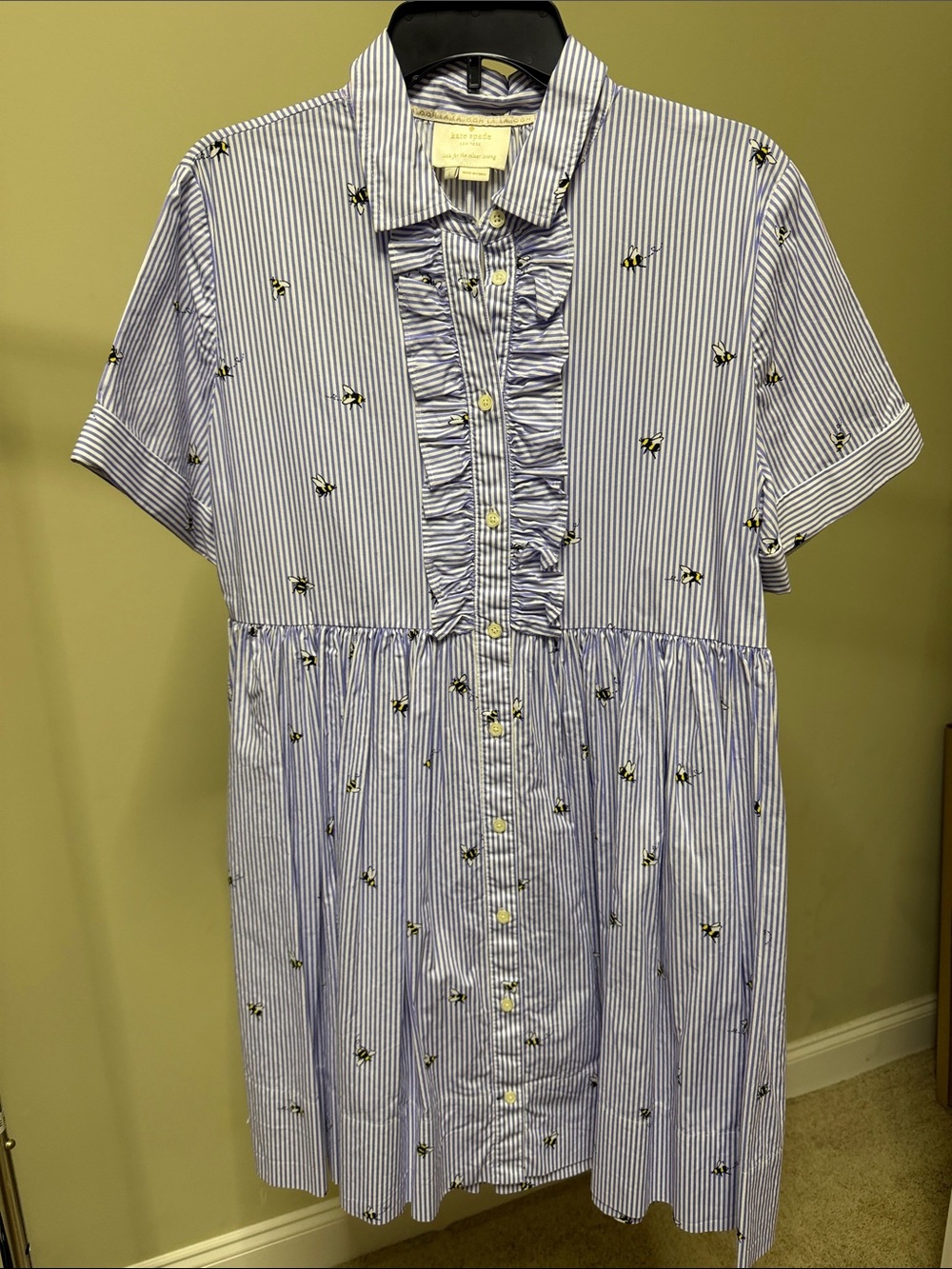 kate spade Blue and White Striped Mini Dress with Bee Embroidery
